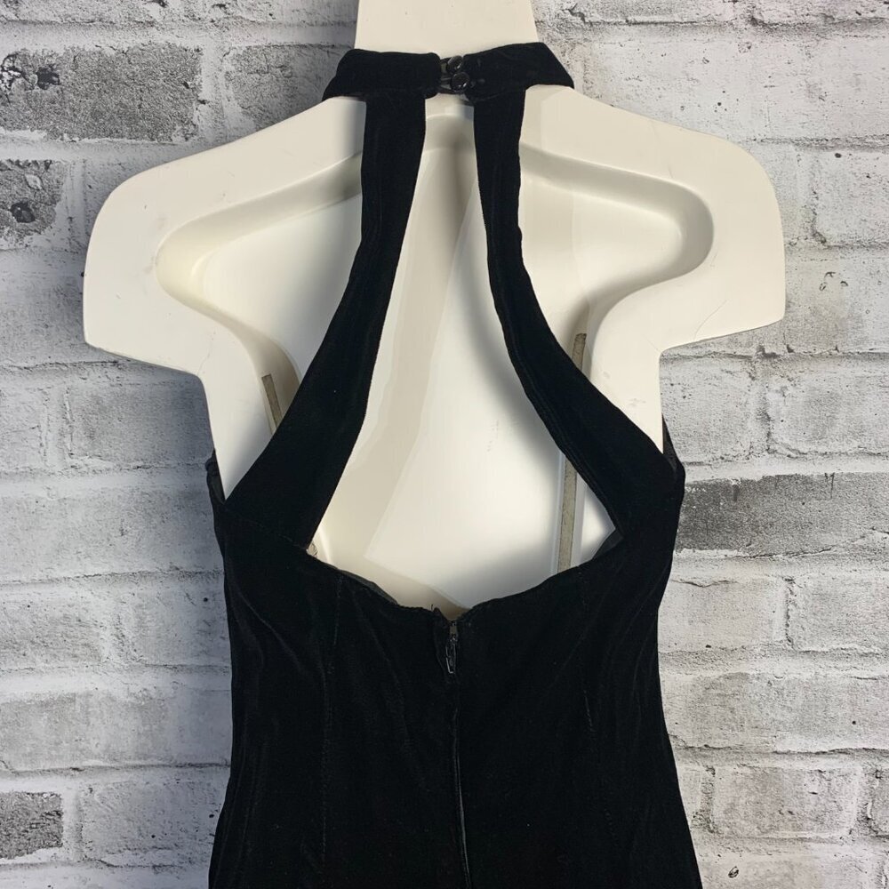 Vintage 90s Y2K Velvet Keyhole Choker Collar Bodycon Witchy Dress - Picture 6 of 16